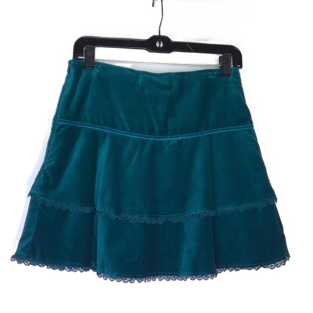 The Children's Place Tiered Skirt Ruffled Lace Trim Teal Lined Soft NWT Sz 14